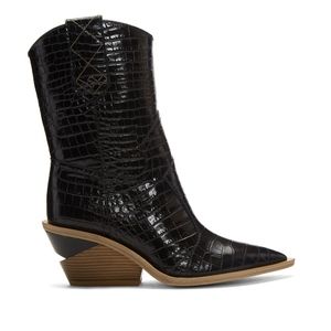 Fendi Exclusive Black Croc Cowboy Boots 